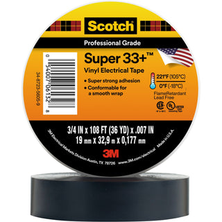 Scotch® Super 33+ Vinyl Electrical Tape, 3/4 in x 36 yd, Black