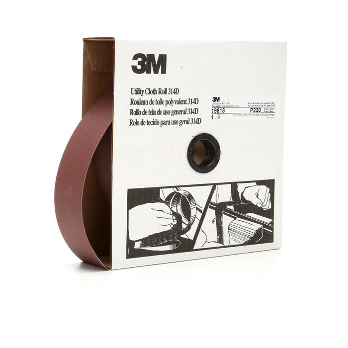 3M Utility Cloth Roll 314D, P220 J-weight, 2 in x 50 yd