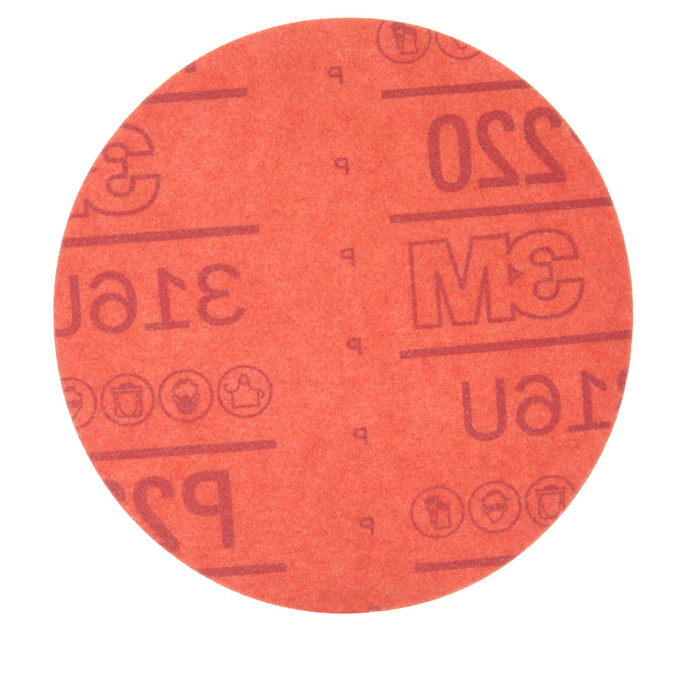 3M Hookit Red Abrasive Disc, 01297, 5 in, P220, 50 discs per carton