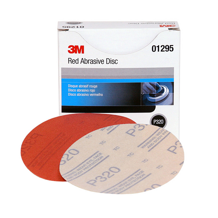 3M Hookit Red Abrasive Disc, 01295, 5 in, P320, 50 discs per carton