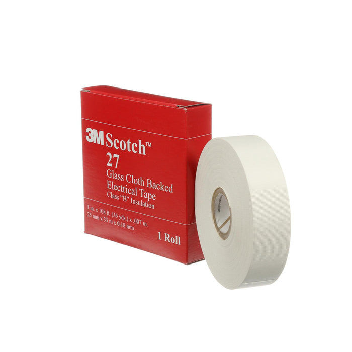 3M Glass Cloth Electrical Tape 27, White, Rubber Thermosetting
Adhesive