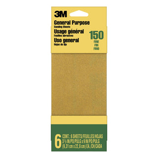 3M General Purpose Sanding Sheets 9015NA-CC, 3 2/3 in x 9 in, Fine grit, 6/pk