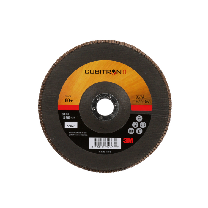 3M Cubitron II Flap Disc 967A, 80+, T27, 7 in x 7/8 in, Giant