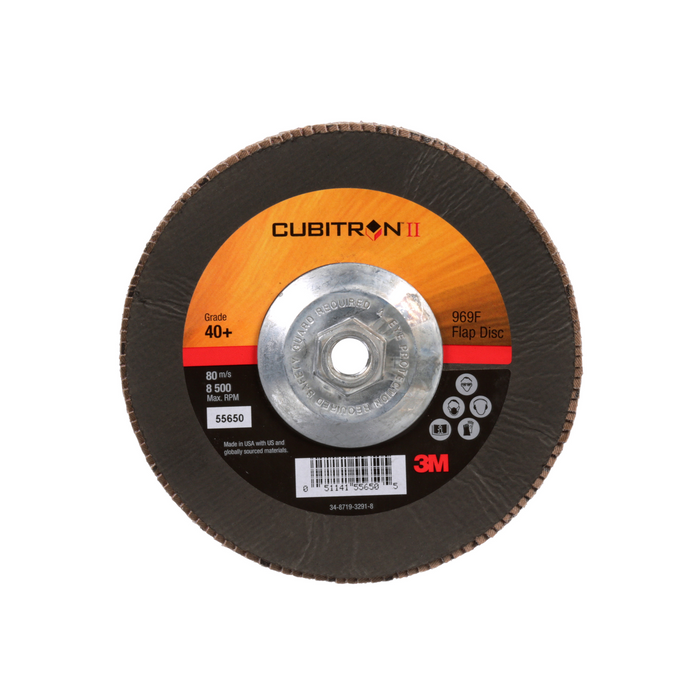 3M Cubitron II Flap Disc 967A, 40+, T29 Quick Change, 7 in x 5/8"-11,
Giant