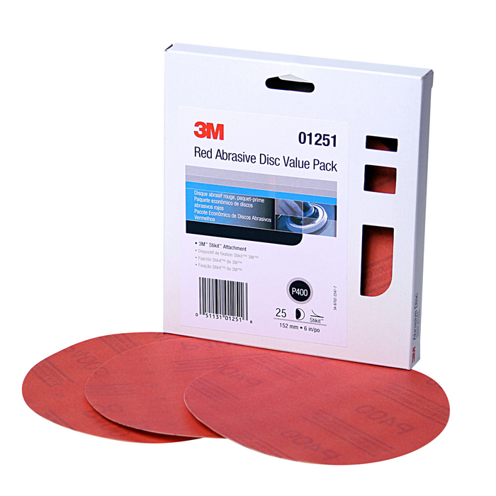 3M Red Abrasive Stikit Disc Value Pack, 01251, 6 in, P400 grade