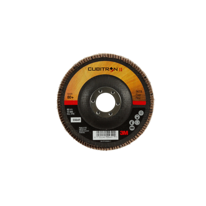 3M Cubitron II Flap Disc 967A, 80+, T29, 4-1/2 in x 7/8 in, Giant
