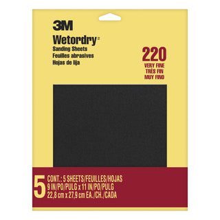 3M Wetordry Sanding Sheets 9087NA, 9 in x 11 in, 220 grit, 5 sheets/pk