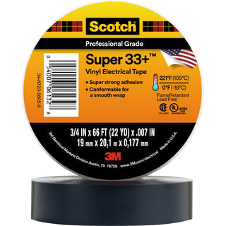 Scotch® Super 33+ Vinyl Electrical Tape, 3/4 in x 66 ft, 1-1/2 in Core,
Black