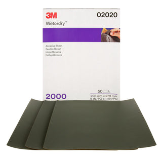 3M Wetordry Abrasive Sheet, 02020, 2000, 9 in x 11 in, 50 sheets per
carton