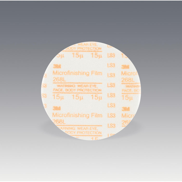 3M Microfinishing PSA Film Disc 268L, 15 Mic 3MIL, Type D, 8 in x NH,
Die 800L