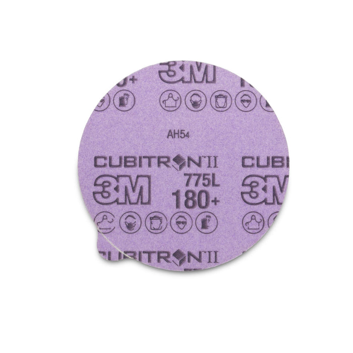 3M Cubitron II Stikit Film Disc 775L, 180+, 6 in x NH, Linered w/Tab,
Die 600Z
