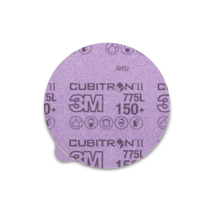 3M Cubitron II Stikit Film Disc 775L, 150+, 6 in x NH, Linered w/Tab,
Die 600Z