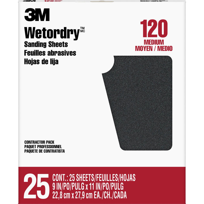 3M Wetordry Sanding Sheets 88602NA, 9 in x 11 in, 120 grit, 25 sheets/pk