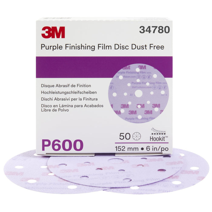 3M Hookit Purple Finishing Film Abrasive Disc 260L, 34780, 6 in, Dust
Free, P600