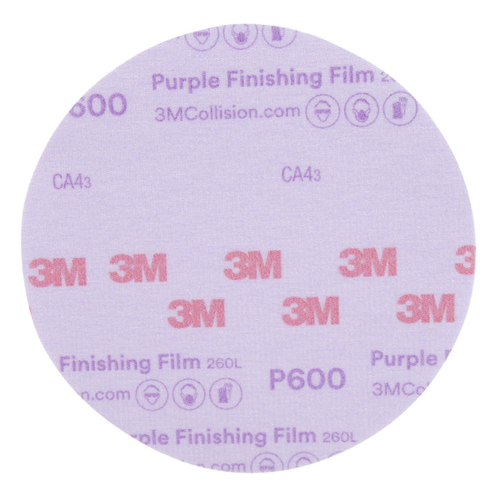 3M Hookit Purple Finishing Film Abrasive Disc 260L, 30671, 6 in, P600