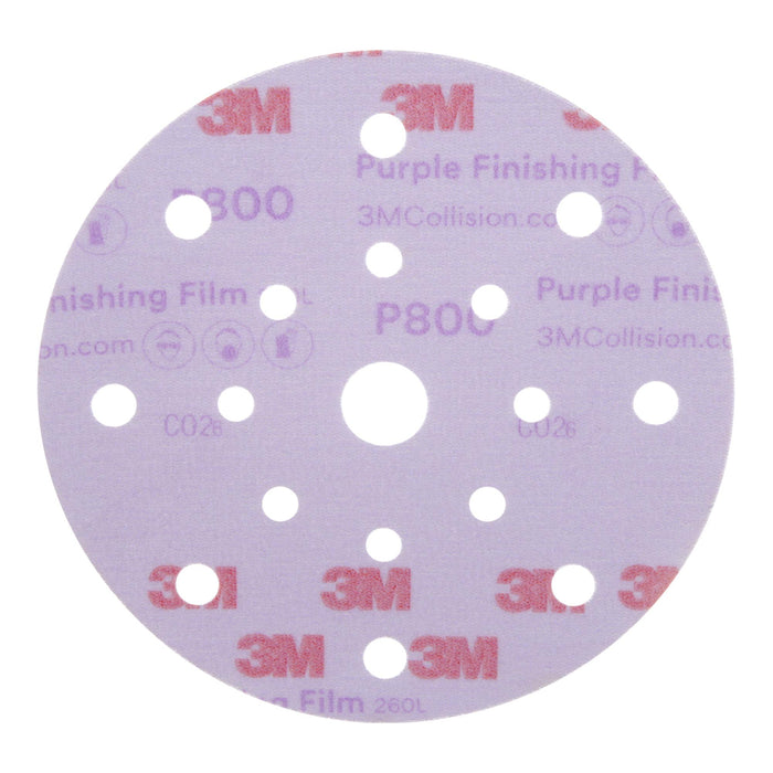 3M Hookit Purple Finishing Film Abrasive Disc 260L, 34781, 6 in, Dust
Free, P800