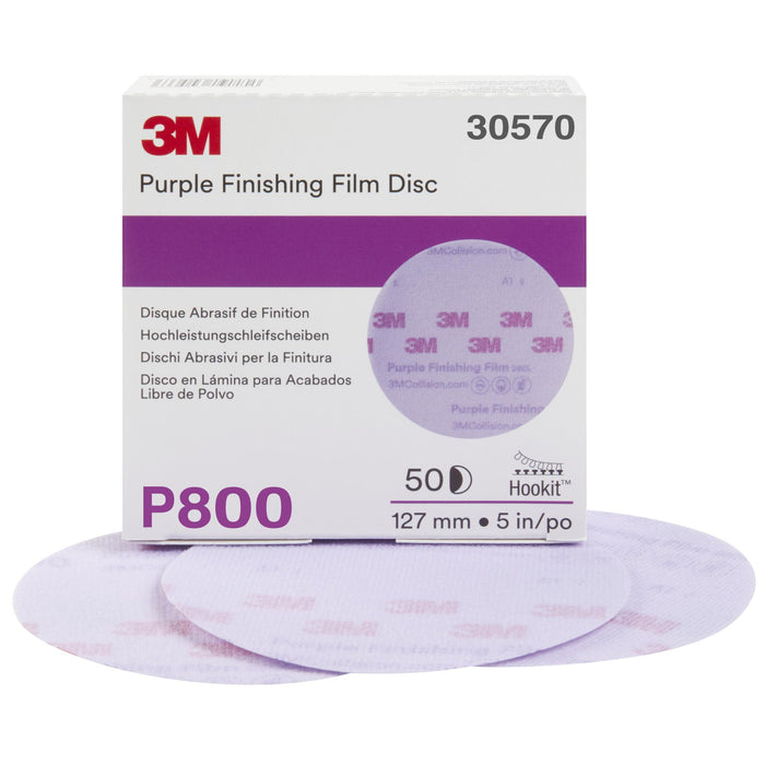 3M Hookit Purple Finishing Film Abrasive Disc 260L, 30570, 5 in, P800
