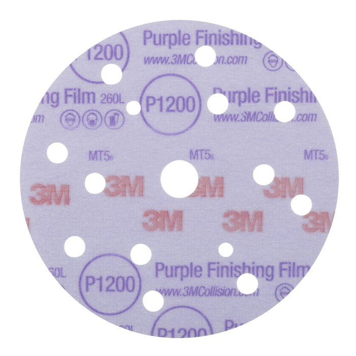 3M Hookit Purple Finishing Film Abrasive Disc 260L, 51158, 6 in, Dust
Free