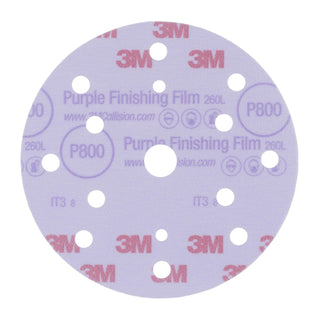 3M Purple Finishing Film Hookit 260L Disc Dust-Free, 51155, 6
in, P800