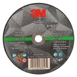 3M Silver Cut-Off Wheel, 87657, Type 1, 4 in x 1/8 in x 3/8 in