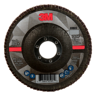 3M Flap Disc 769F, 80+, T27, 4-1/2 in x 7/8 in