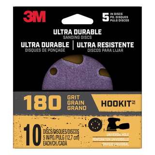 3M Ultra Durable 5 inch Power Sanding Discs, Universal Hole, 180 grit