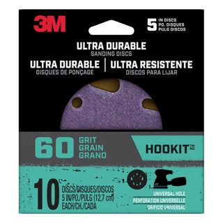 3M Ultra Durable 5 inch Power Sanding Discs, Universal Hole, 60 grit