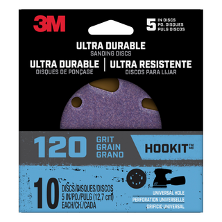 3M Ultra Durable 5 inch Power Sanding Discs, Universal Hole, 120 grit