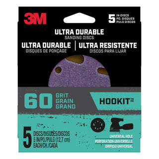 3M Ultra Durable 5 inch Power Sanding Discs, Universal Hole, 60 grit