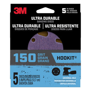 3M Ultra Durable 5 inch Power Sanding Discs, Universal Hole, 150 grit