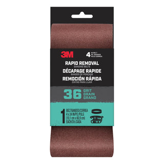 3M Rapid Removal 4 x 24 inch Power Sanding Belt, 36 grit,
Belt4x241pk36, 1 pk