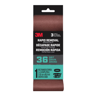 3M Rapid Removal 3 x 24 inch Power Sanding Belt, 36 grit,
Belt3x241pk36, 1 pk