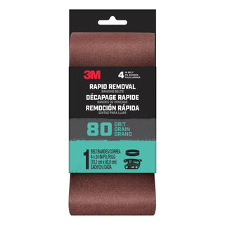 3M Rapid Removal 4 x 24 inch Power Sanding Belt, 80 grit,
Belt4x241pk80, 1 pk