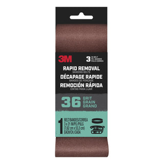 3M Rapid Removal 3 x 21 inch Power Sanding Belt, 36 grit,
Belt3x211pk36, 1 pk