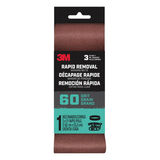 3M Rapid Removal 3 x 21 inch Power Sanding Belt, 60 grit,
Belt3x211pk60, 1 pk