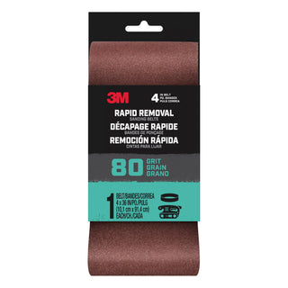 3M Rapid Removal 4x36 Power Sanding Belt, 80 grit, Belt4x361pk80, 1 pk