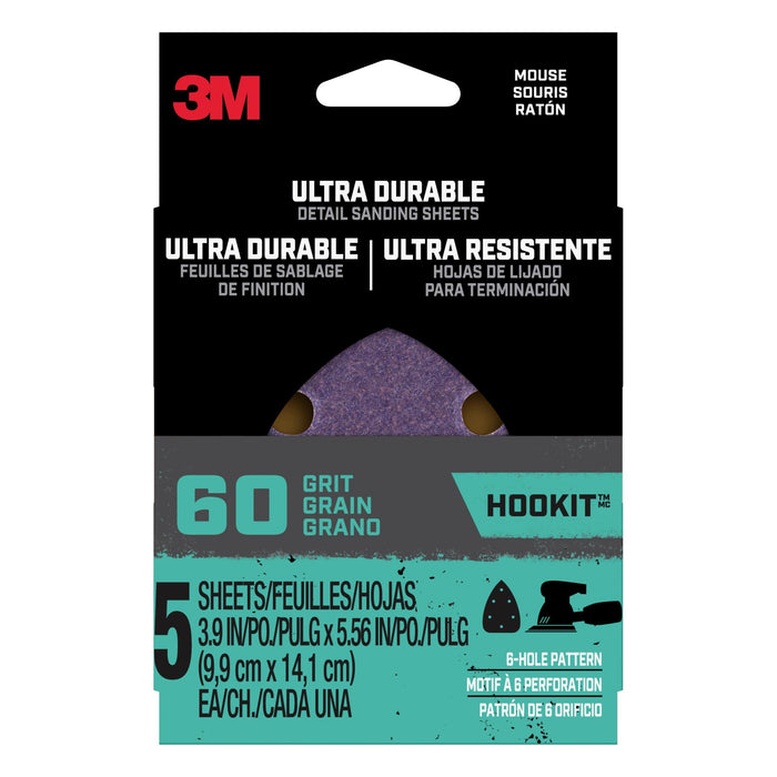 3M Ultra Durable Detail Sanding Sheets, 60 grit, Mouse4pk60, 4/pk