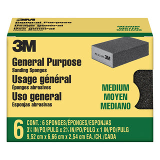 3M Sanding Sponge CP002-6P-CC, Block,3 3/4 in x 2 5/8 in x 1 in, Medium, 6-pack