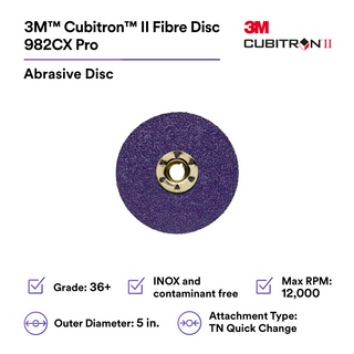 3M Cubitron II Fibre Disc 982CX Pro, 36+, TN Quick Change, 5 in, Die
TN500P