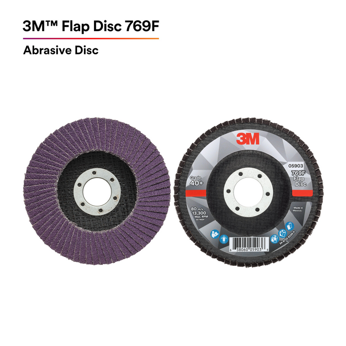 3M Flap Disc 769F, 40+, T27 Quick Change, 4-1/2 in x 5/8 in-11