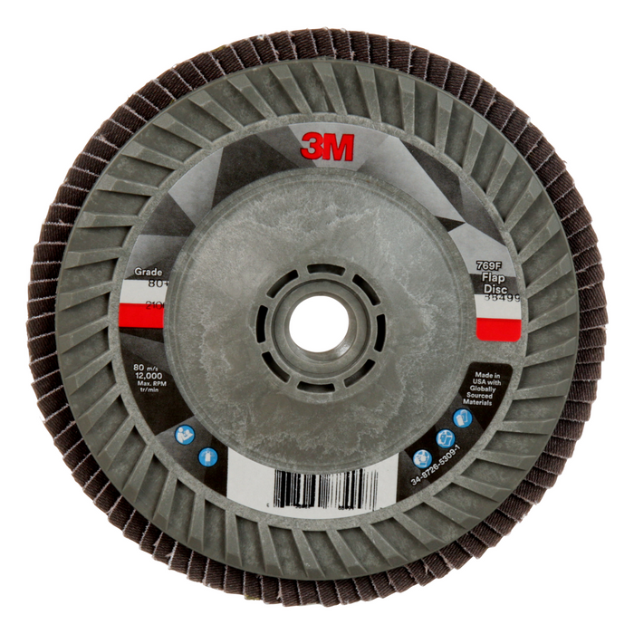 3M Flap Disc 769F, 80+, T29 Quick Change, 5 in x 5/8 in-11