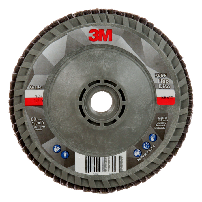 3M Flap Disc 769F, 40+, T29 Quick Change, 4-1/2 in x 5/8 in-11
