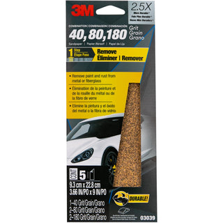 3M Sandpaper 03039, Asst Grit, 3-2/3 in x 9 in, 5/Pack