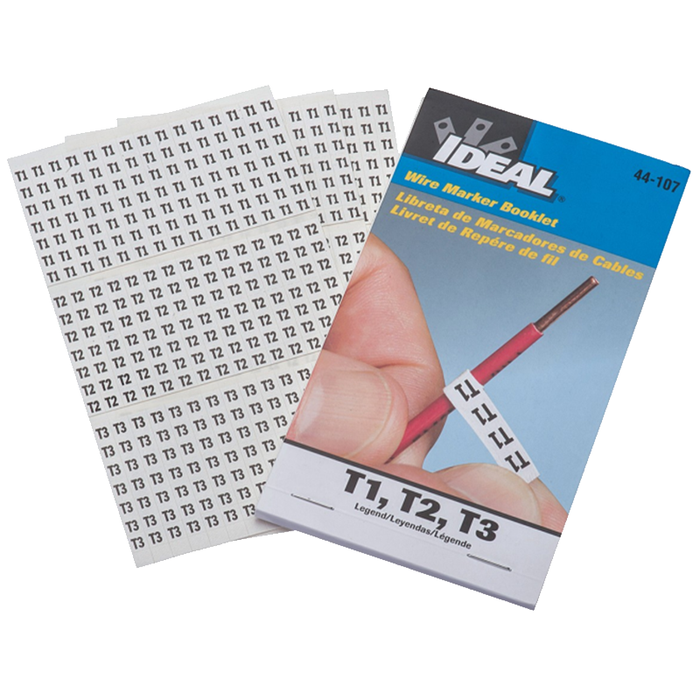 Ideal 44-107 Wire Marker Booklet, Asst T1, T2, T3, 150 Each