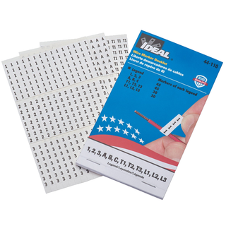 Ideal 44-110 Wire Marker Booklet, Asst 1,2,3,A,B,C,T1,T2,T3,L1,L2,L3