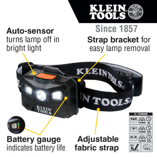 Klein Tools 56048 Rechargeable Headlamp with Strap, 400 Lumen All-Day Runtime, Auto-Off