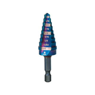 Spyder 19021 Stinger Mach-Blue 9 Step Bit, Hex Shank, 1/4 Inch - 3/4 Inch