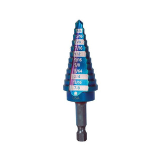 Spyder 19022 Stinger Mach-Blue 12 Step Bit, Hex Shank, 3/16” - 7/8 Inch