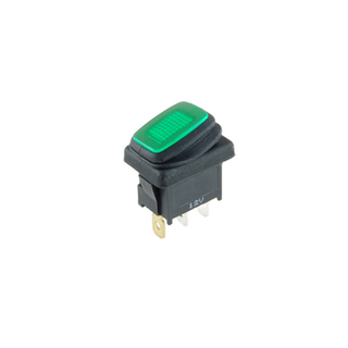 NTE Electronics 54-204W SPST 16A 125VAC Waterproof Miniature Illuminated Rocker Switch With 12V Green LED