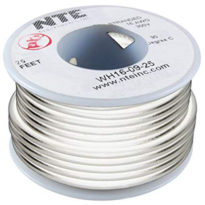 NTE WH18-09-25  Hook Up Wire Stranded Wire 300V 18AWG 25ft White
